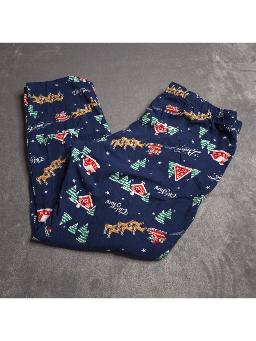 Old Navy Christmas Print Pajama Pants XL Blue 100% Cotton Flannel Pockets
